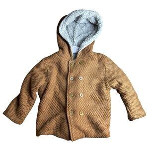 Little Ricky’s Cozy Tan Kids Pea Coat with Hood Winter Jacket